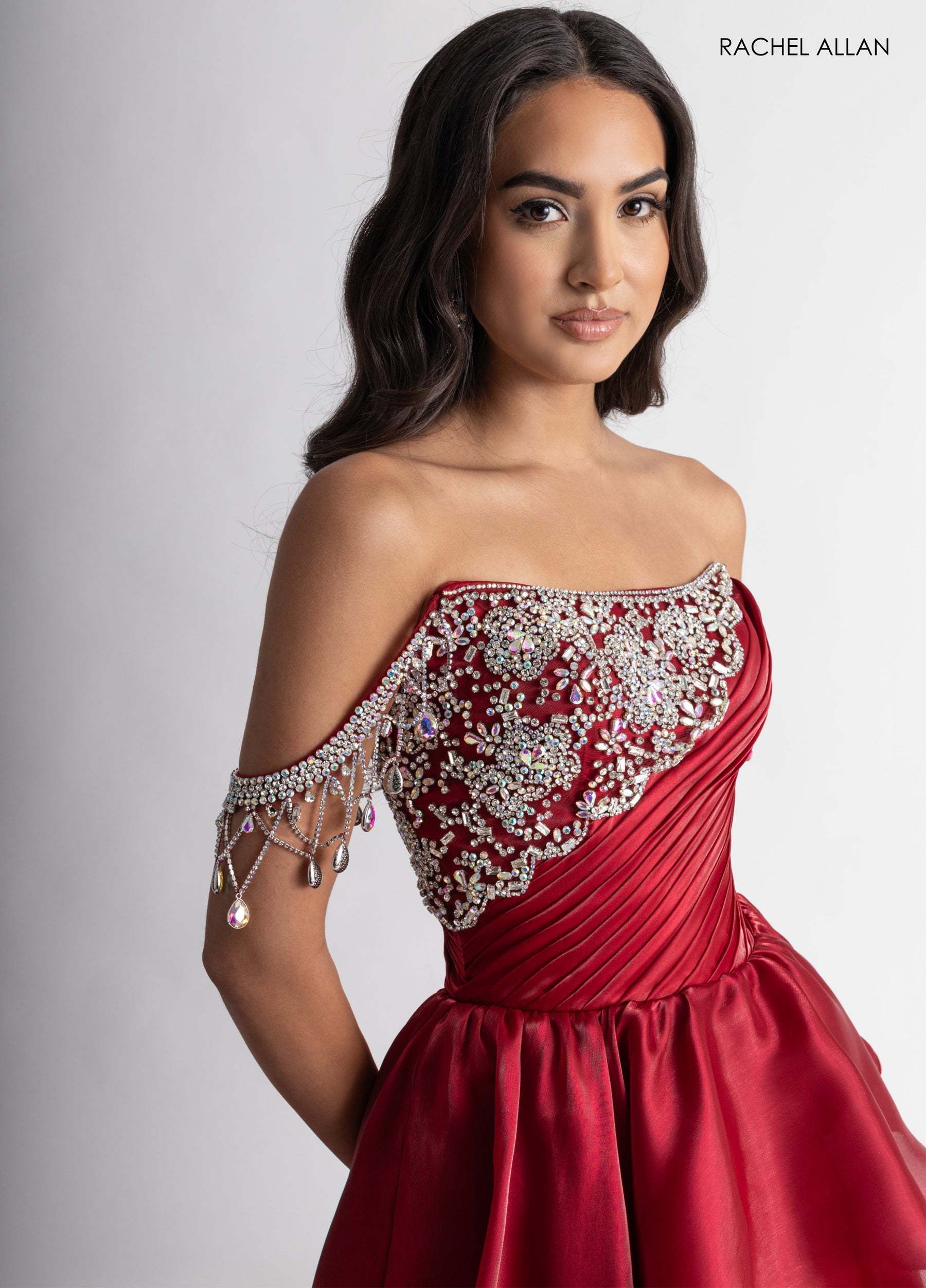 Formal Dresses Long Formal Beaded Ruffle Ball Gown Crimson