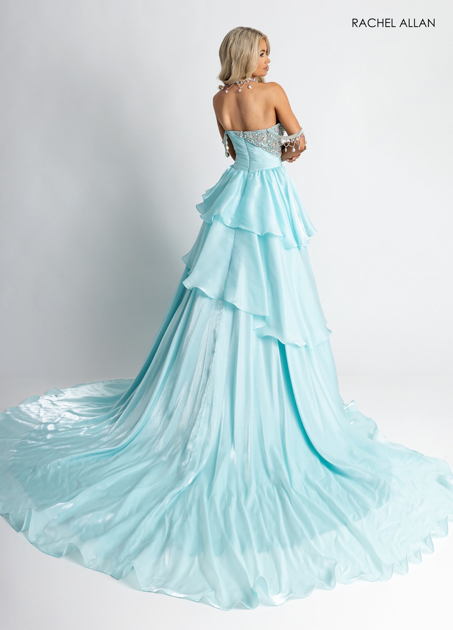 Formal Dresses Long Formal Beaded Ruffle Ball Gown Aqua