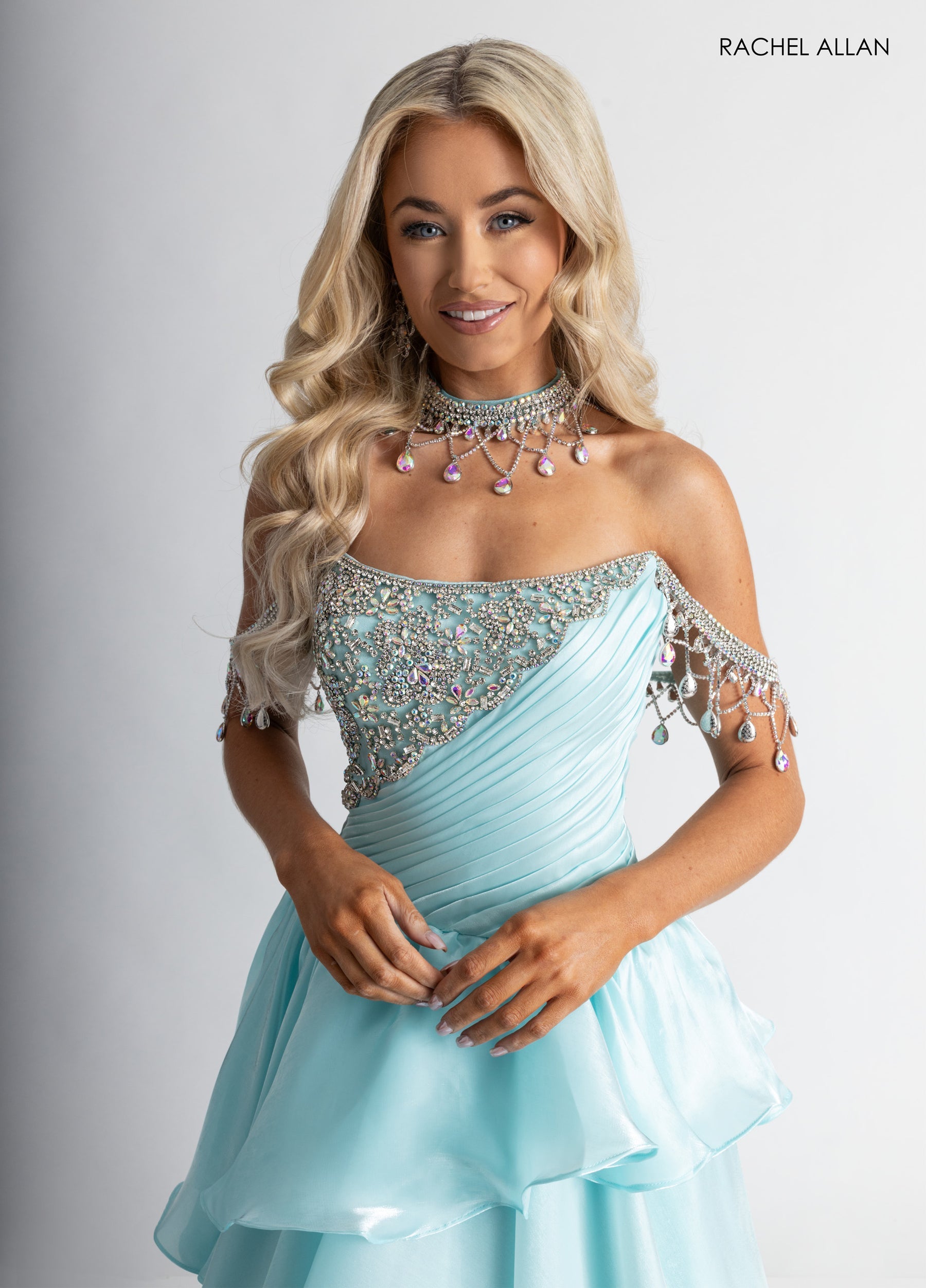 Formal Dresses Long Formal Beaded Ruffle Ball Gown Aqua