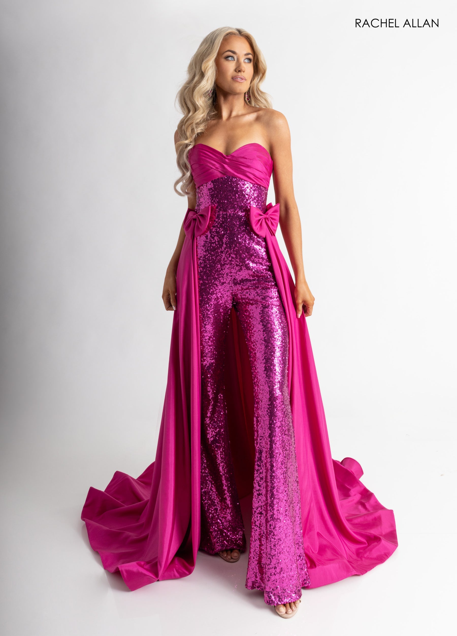 Jumpsuit Sequin Evening Long Formal Jumpsuit Fuchsia