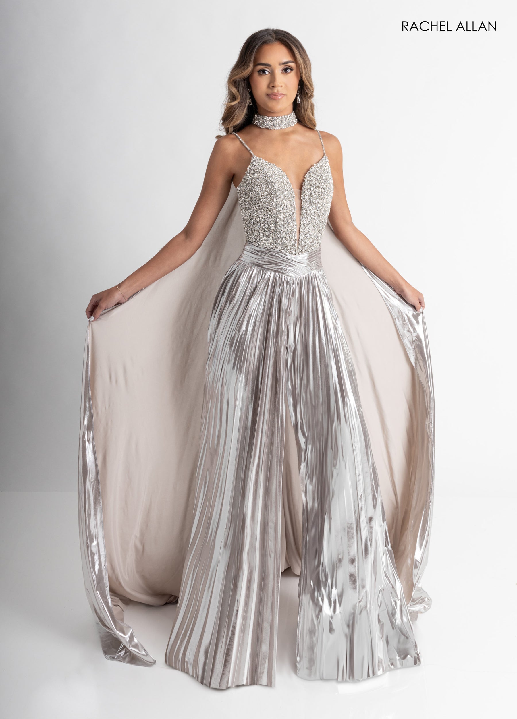 Jumpsuit Evening Long Formal Metallic Jumpsuit Silver