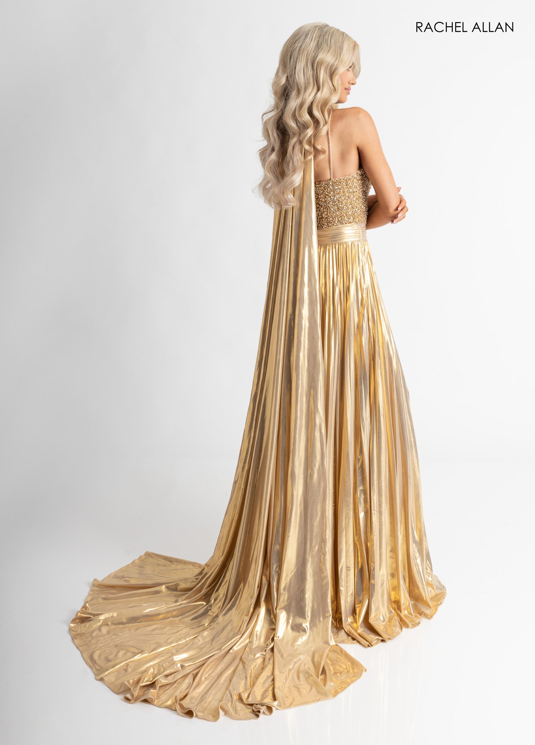 Jumpsuit Evening Long Formal Metallic Jumpsuit Gold