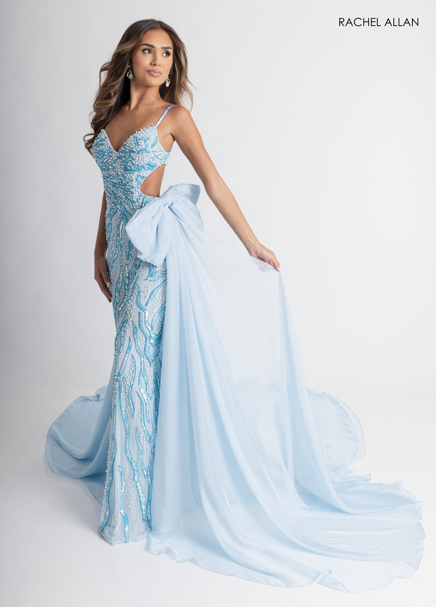 Jumpsuit Long Formal Evening Beaded Jumpsuit Powder Blue White