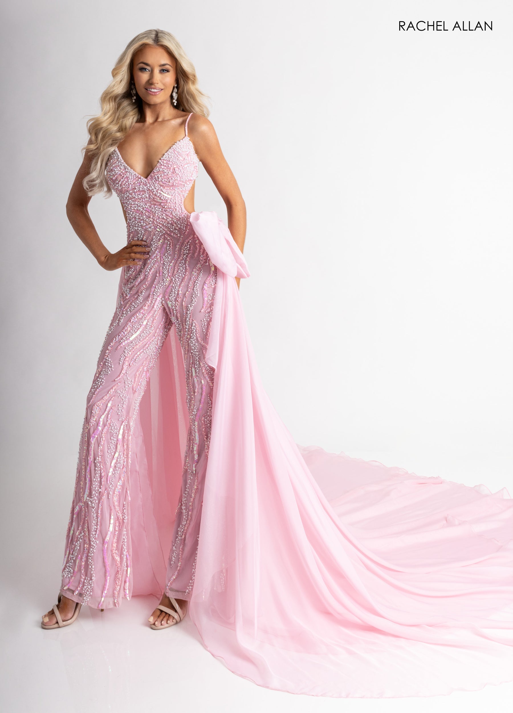 Jumpsuit Long Formal Evening Beaded Jumpsuit Pink White