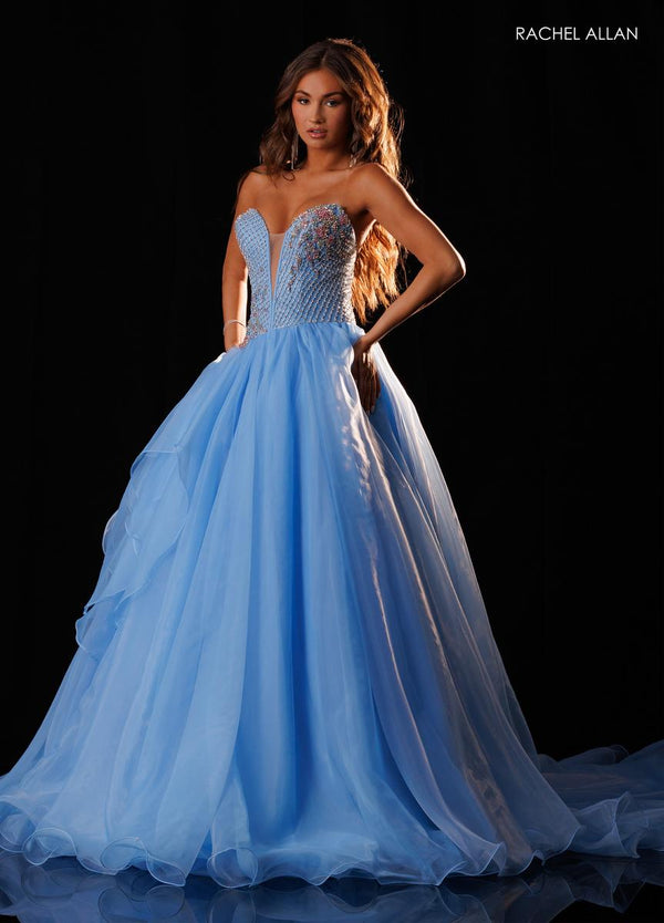Strapless Curved Neck Floor-Length Tulle Prom Ball Gown Rachel Allan 50428