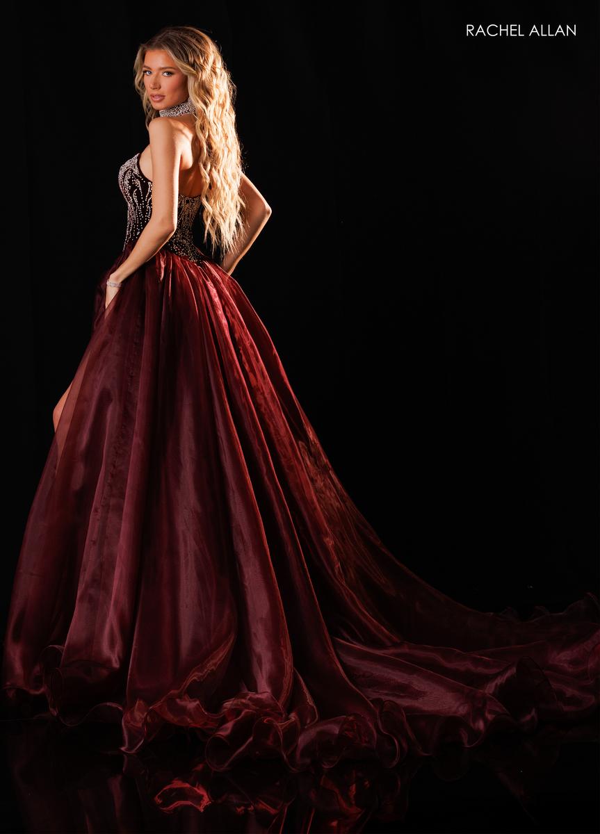 Strapless Curved Neck Floor-Length Satin Prom Ball Gown Rachel Allan 50434