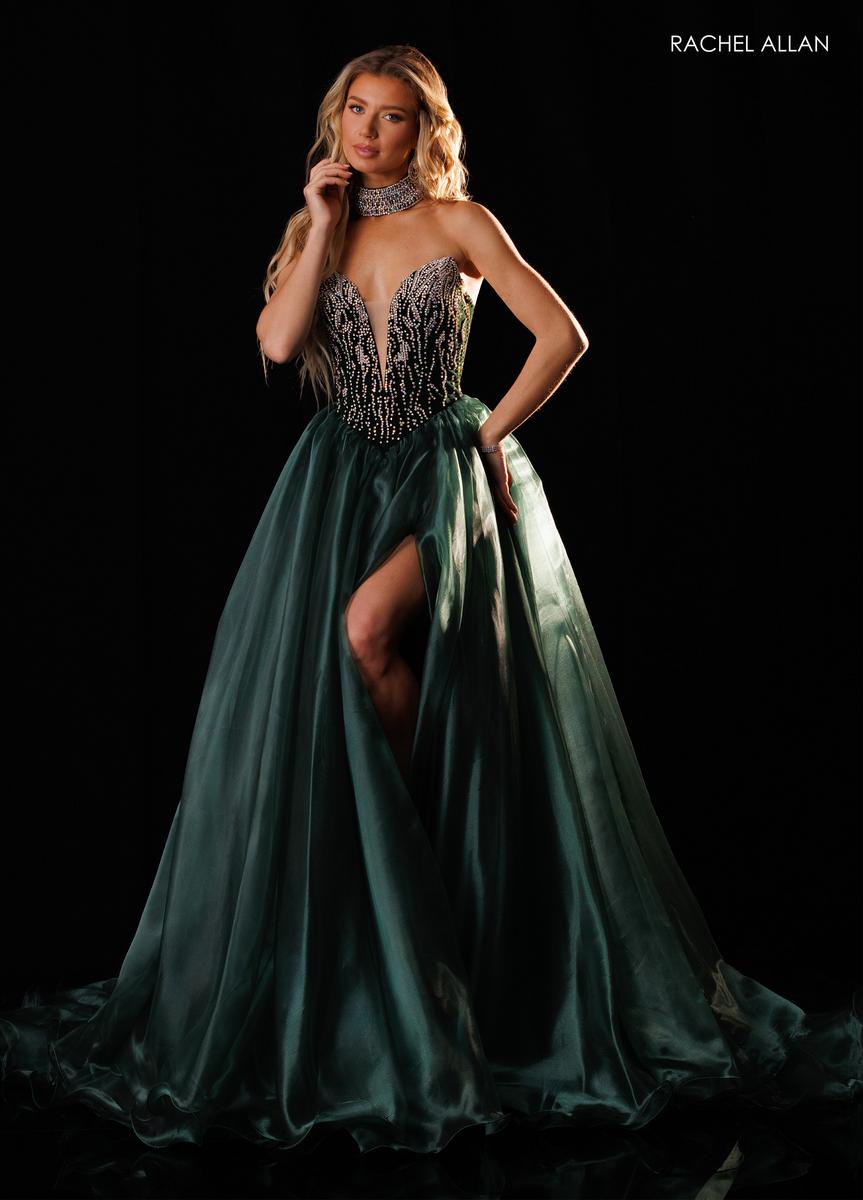 Strapless Curved Neck Floor-Length Satin Prom Ball Gown Rachel Allan 50434