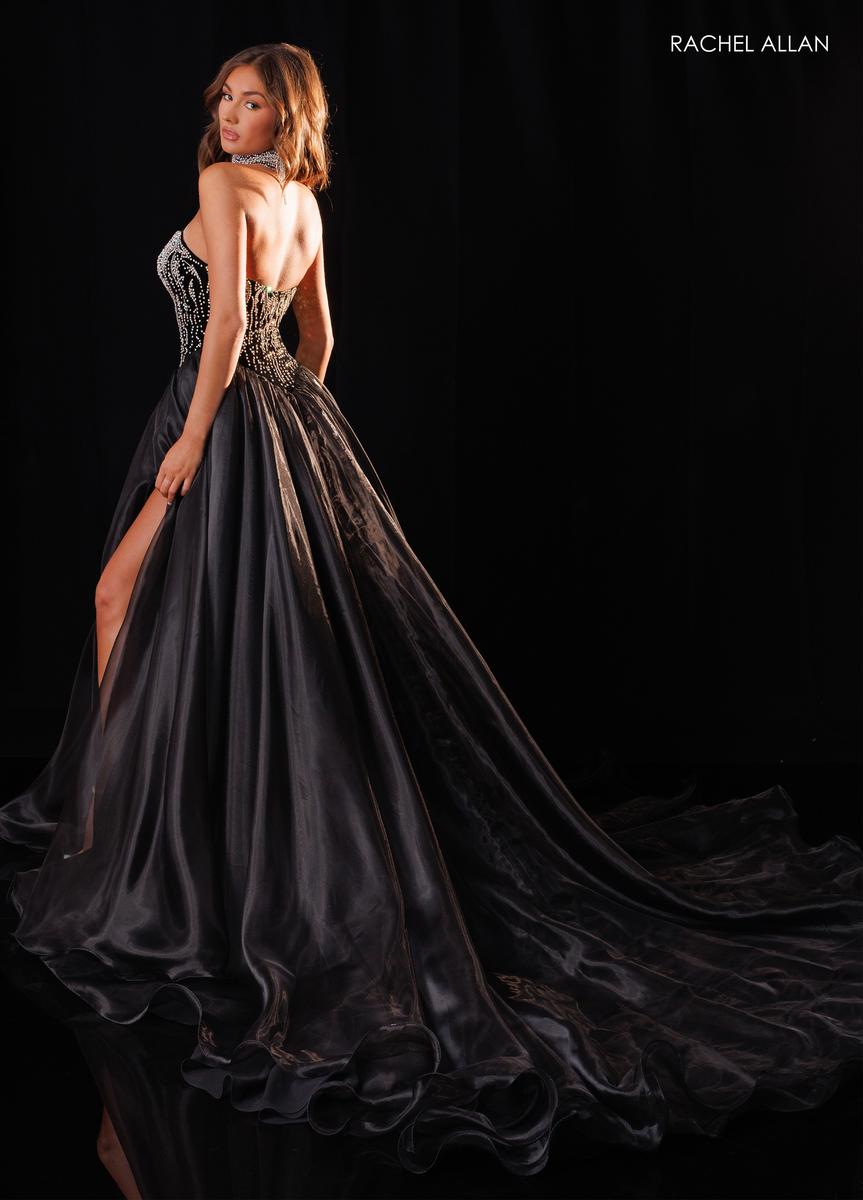 Strapless Curved Neck Floor-Length Satin Prom Ball Gown Rachel Allan 50434