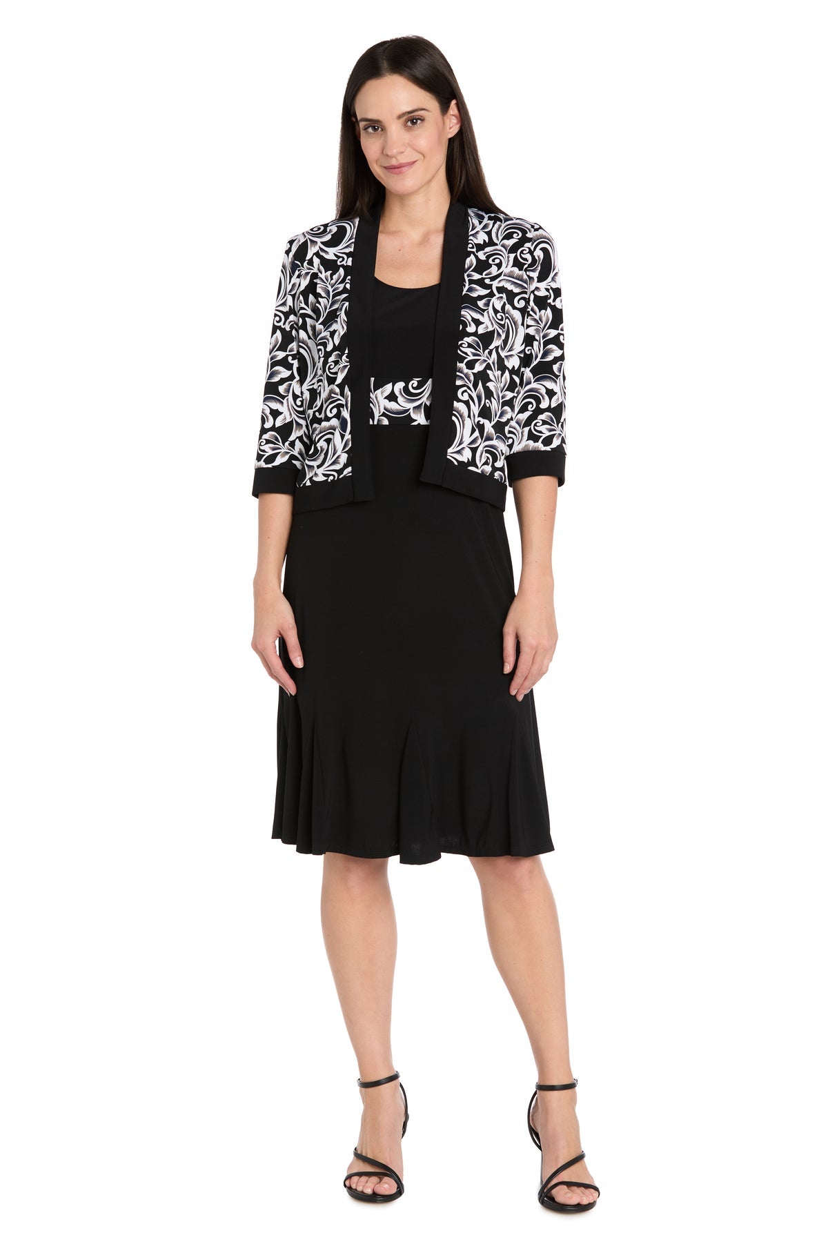 Scoop Neck Short Jersey Cocktail Dress by R&M Richards 5043P in Black/Ivory