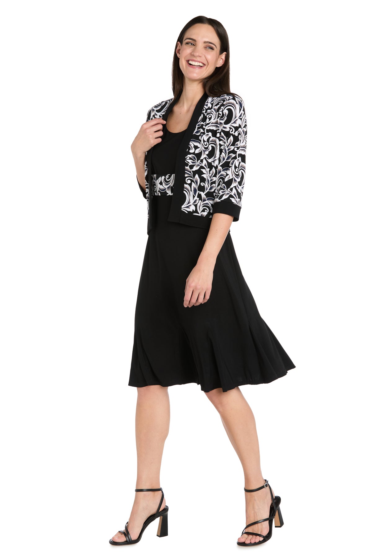 Scoop Neck Short Jersey Cocktail Dress by R&M Richards 5043P in Black/Ivory