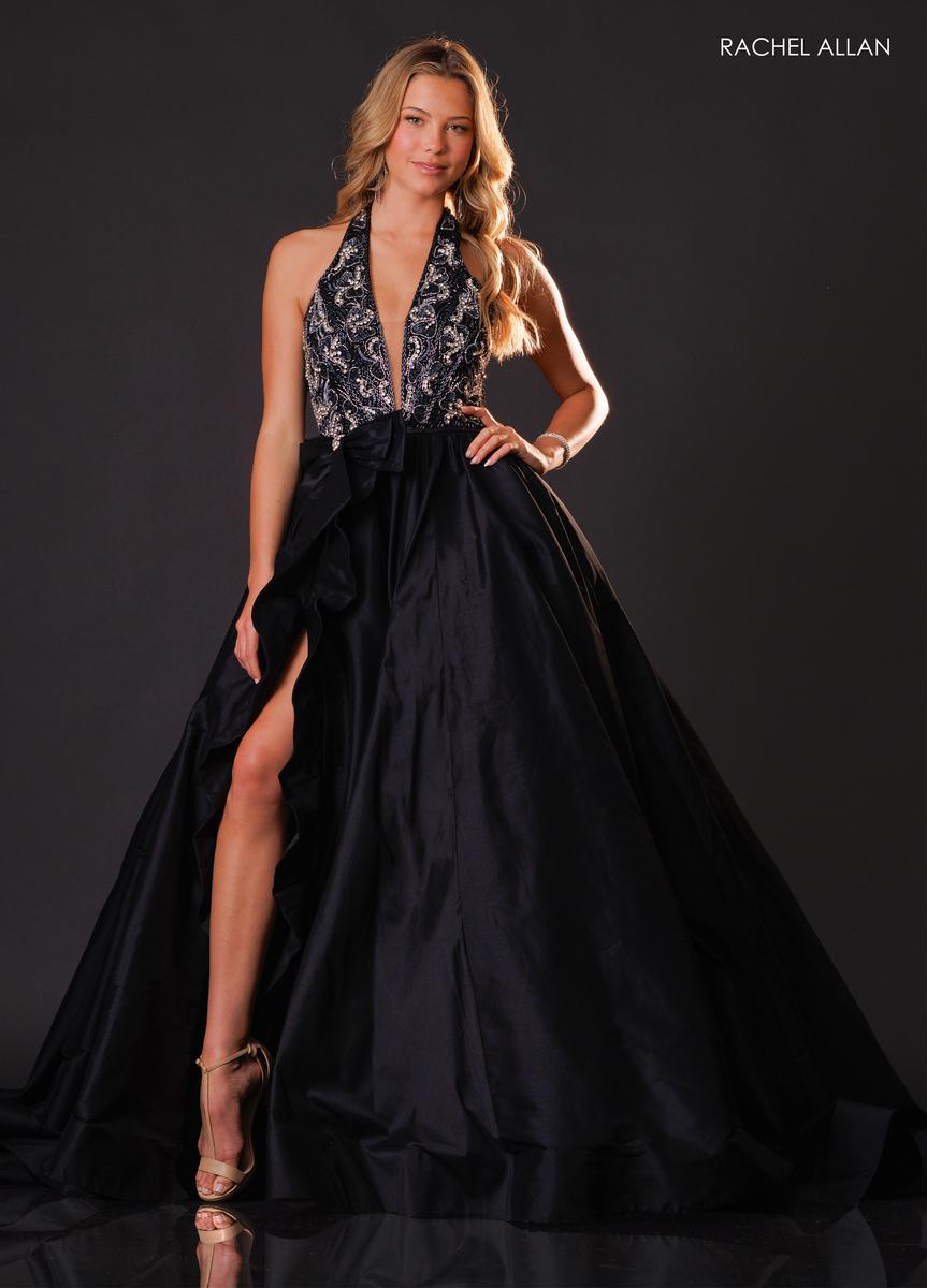 Halter Floor-Length Satin Evening Ball Gown Rachel Allan 50447