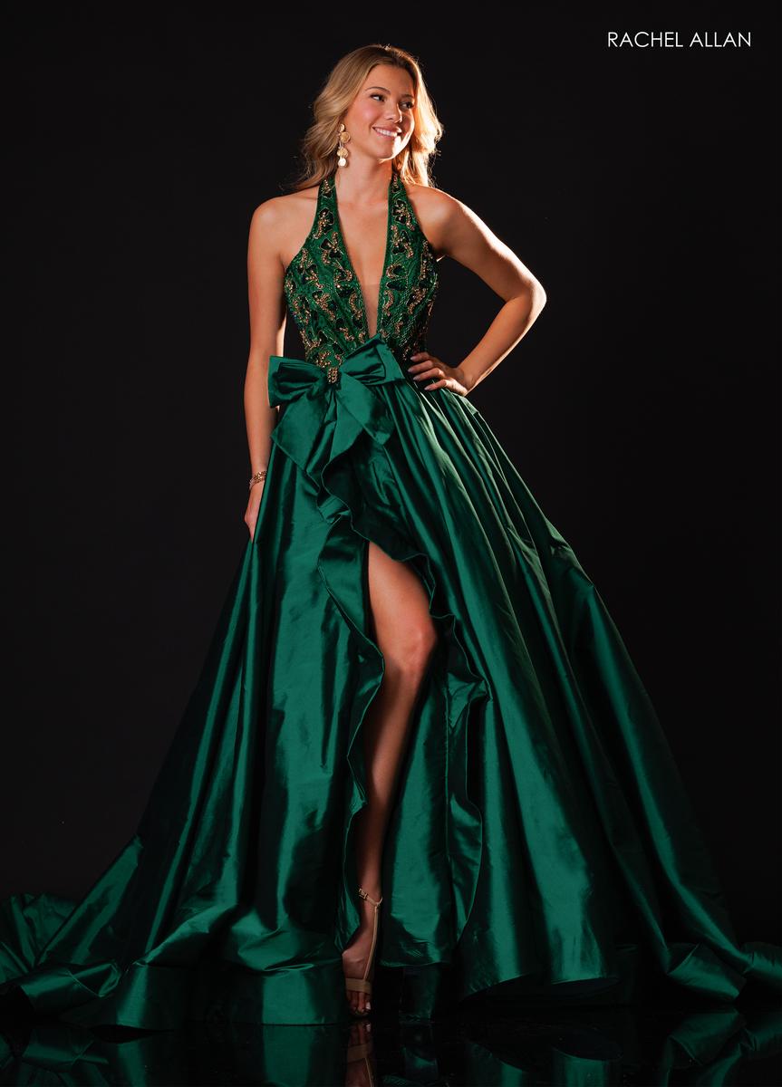Halter Floor-Length Satin Evening Ball Gown Rachel Allan 50447