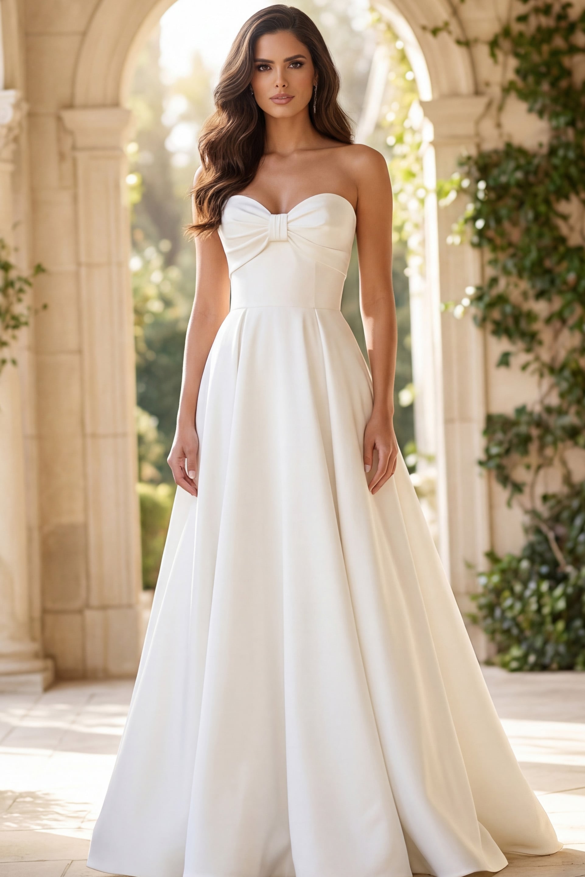 Strapless Floor-Length Satin Wedding A-Line Gown Jovani 50534