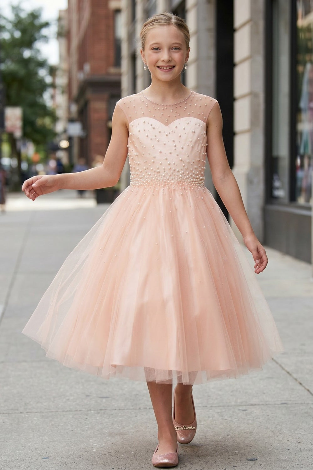 Blush Illusion Midi Tulle Flower Girl Dress Cinderella Couture 5053
