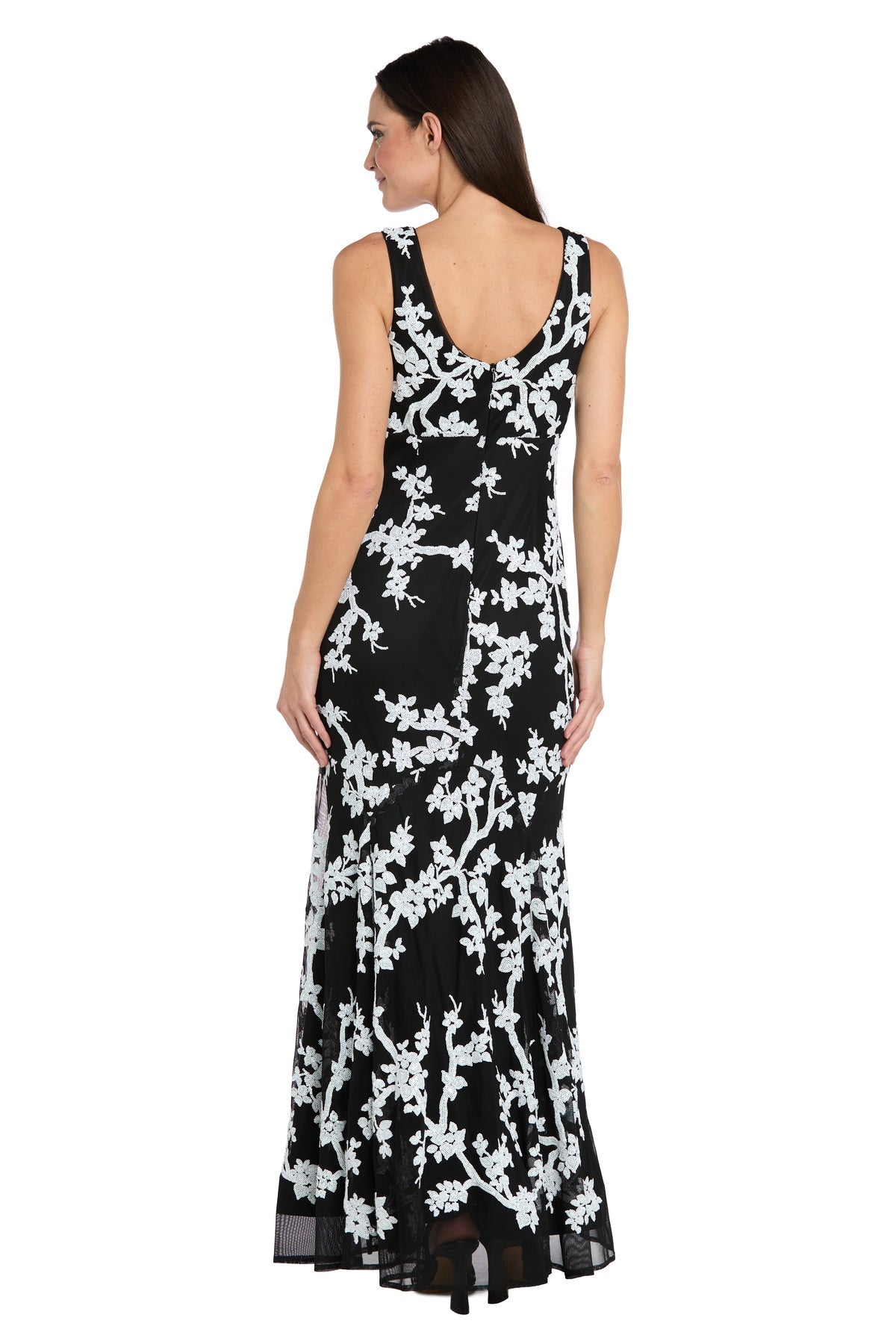 Formal Dresses Floral Long Sequin Formal Dress R&M Richards 5055P Black/White