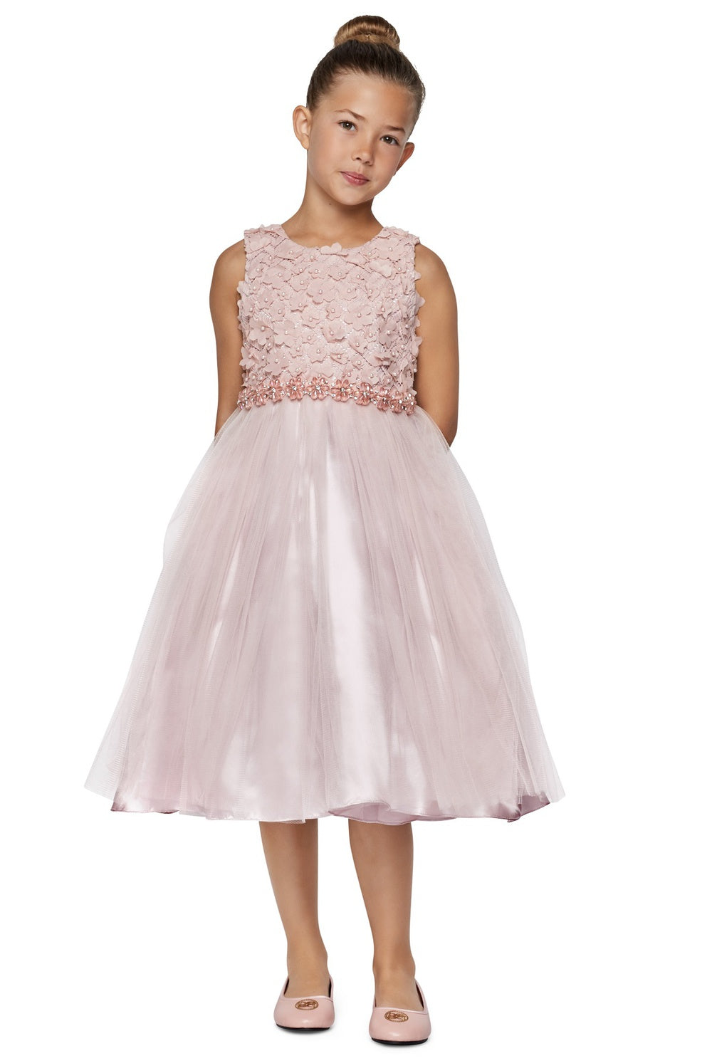 Flower Girl Dresses Short Beaded Floral Applique Flower Girl Dress Dusty Pink