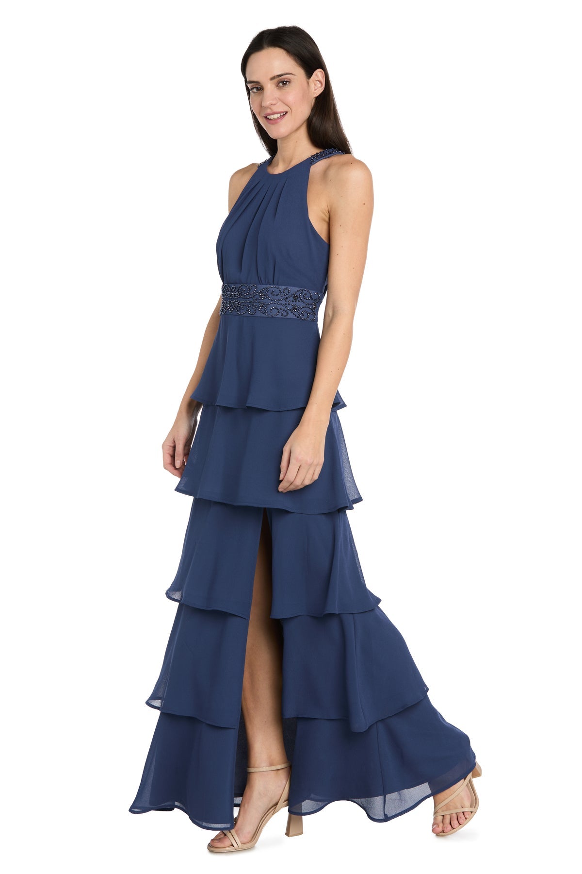 Formal Dresses Beaded Long Ruffle Formal Evening Dress R&M Richards 5064 Cadet