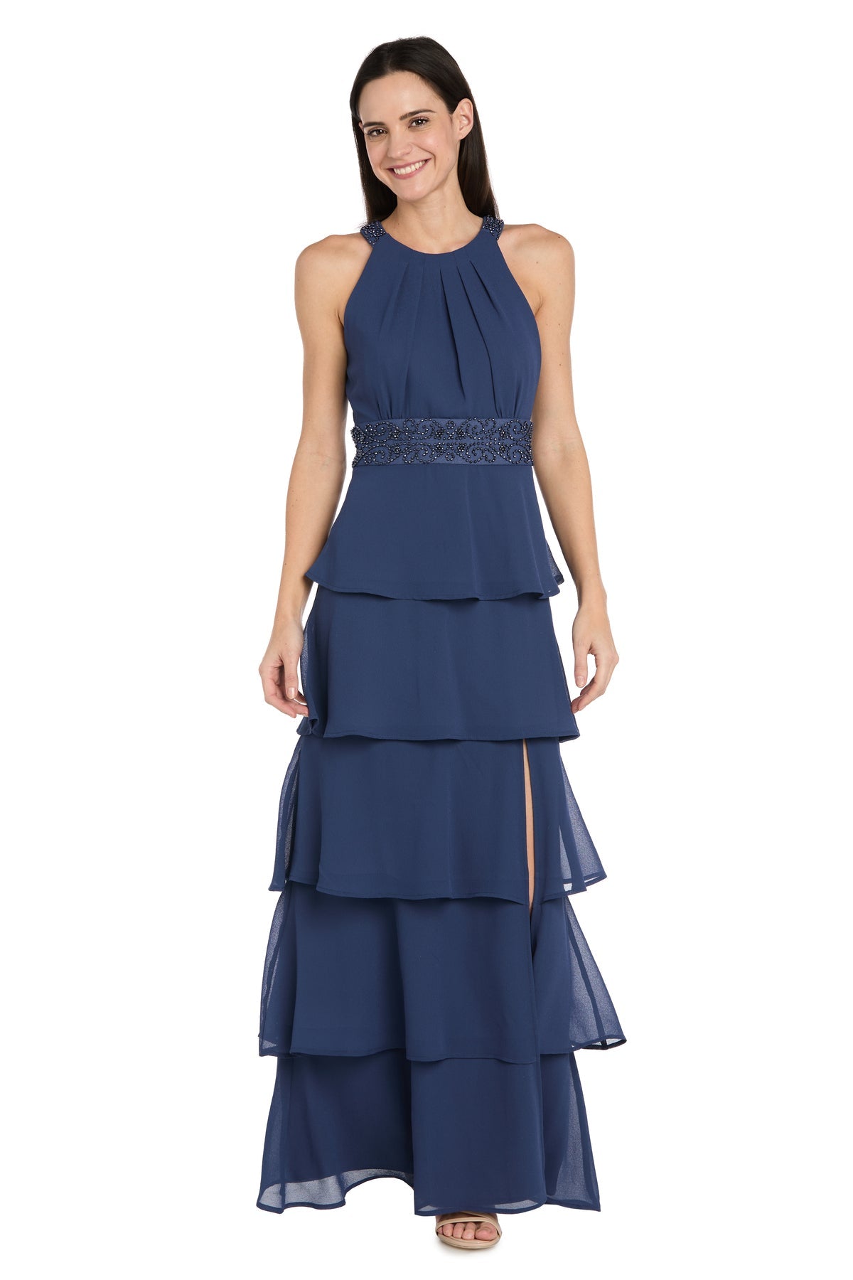 Formal Dresses Beaded Long Ruffle Formal Evening Dress R&M Richards 5064 Cadet