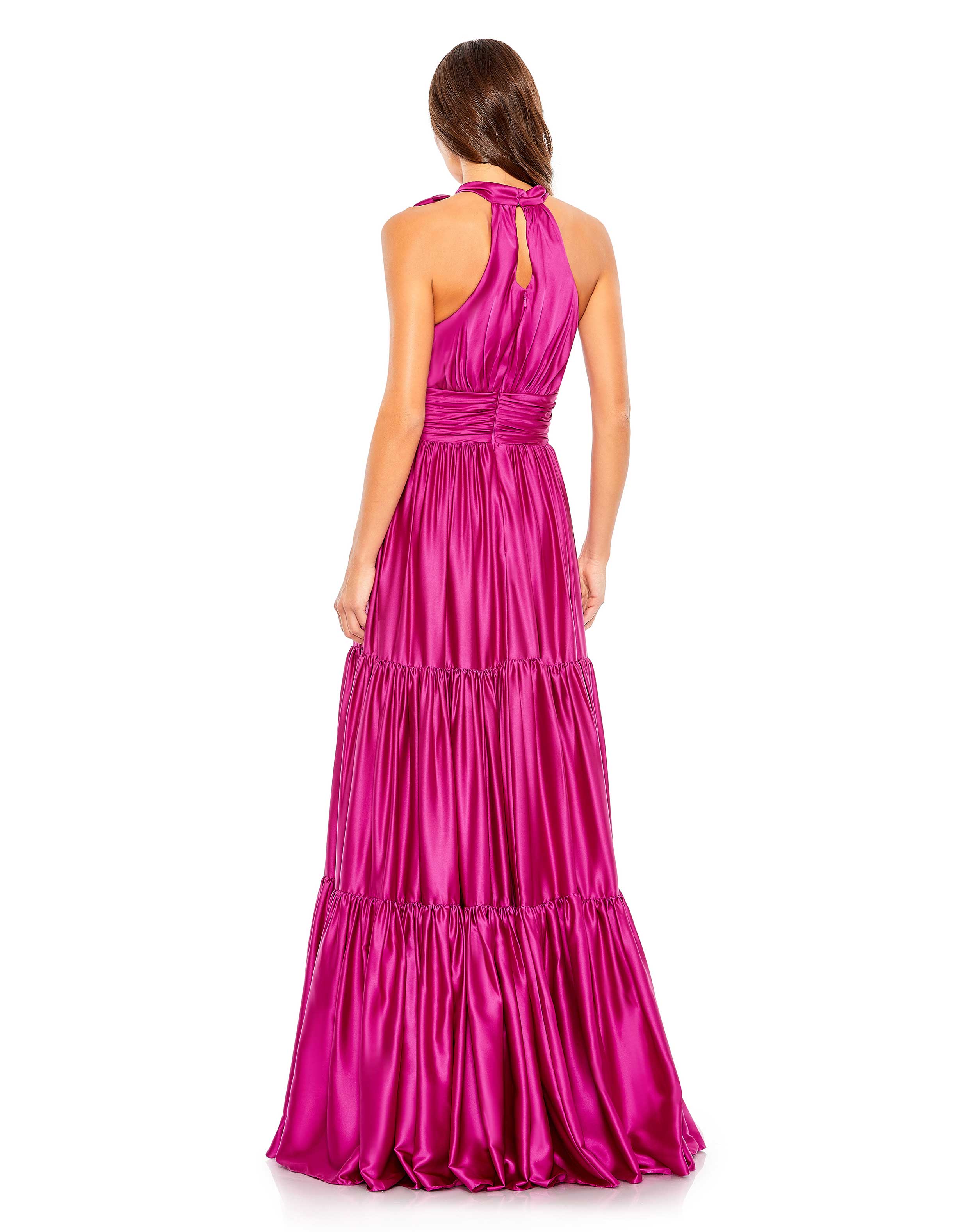 Formal Dresses Long Tiered Halter Formal Prom Dress Fuchsia