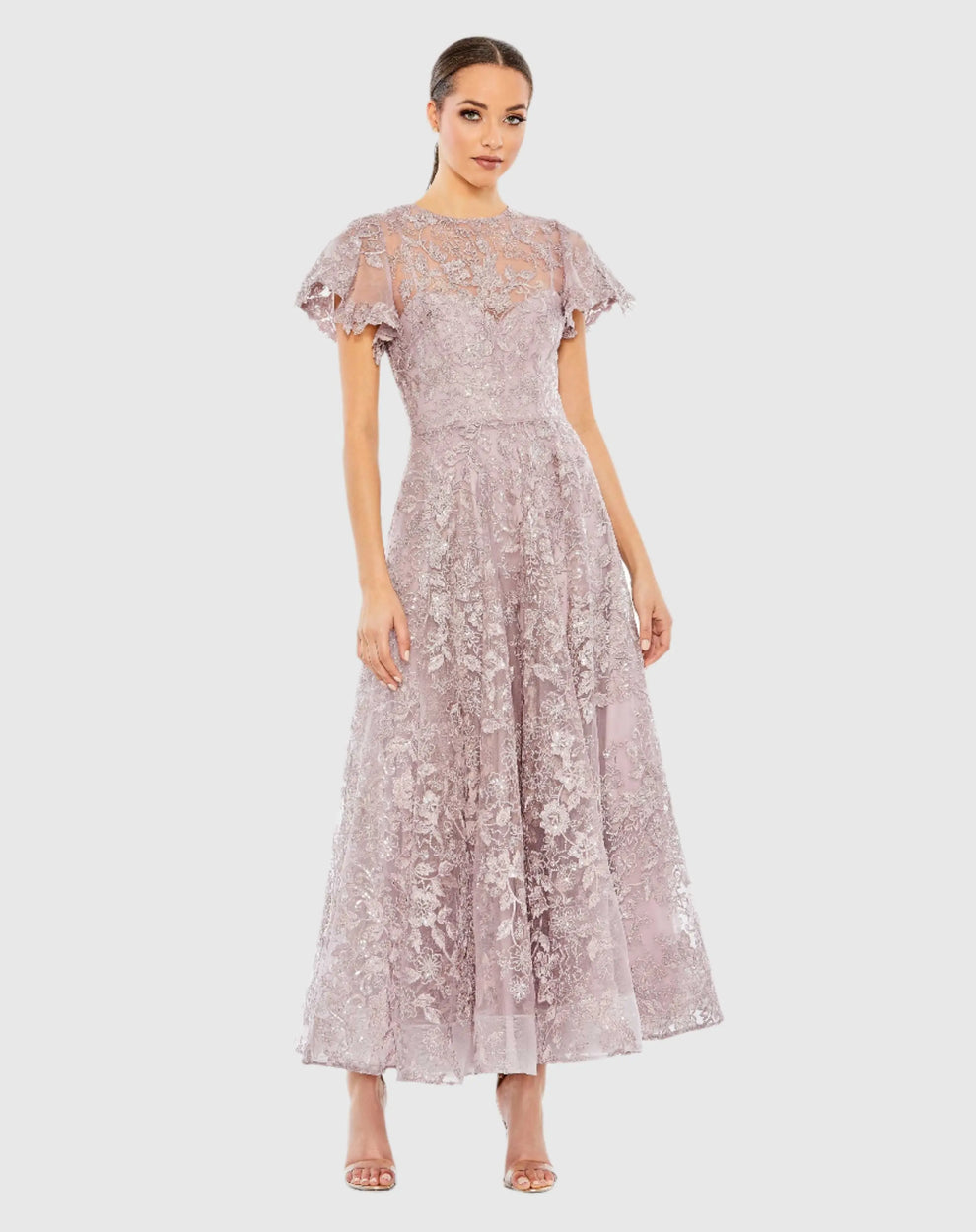 Formal Dresses Floral Lace Formal Midi Dress Lilac