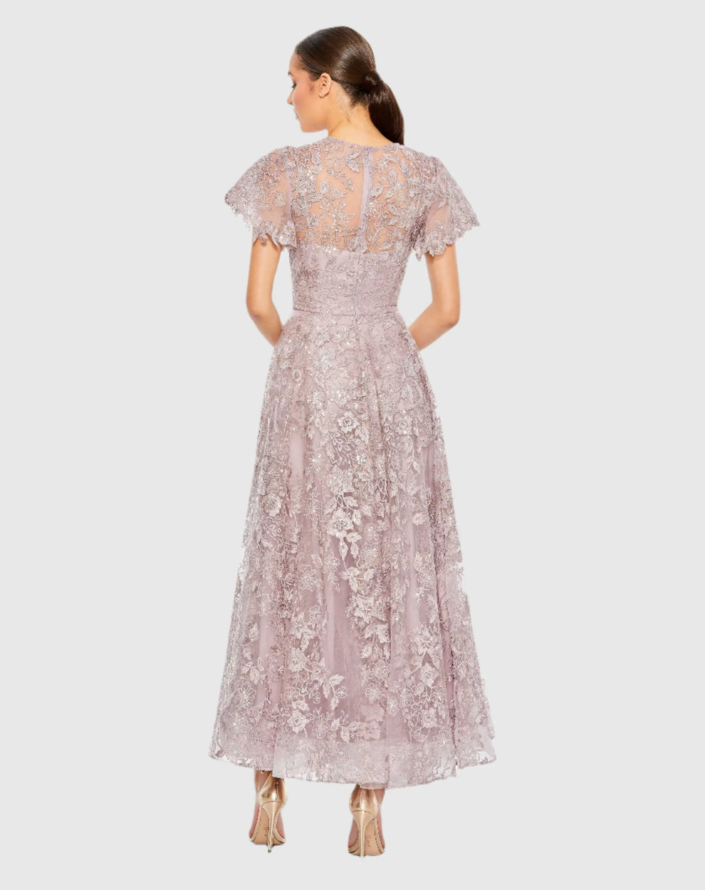 Formal Dresses Floral Lace Formal Midi Dress Lilac
