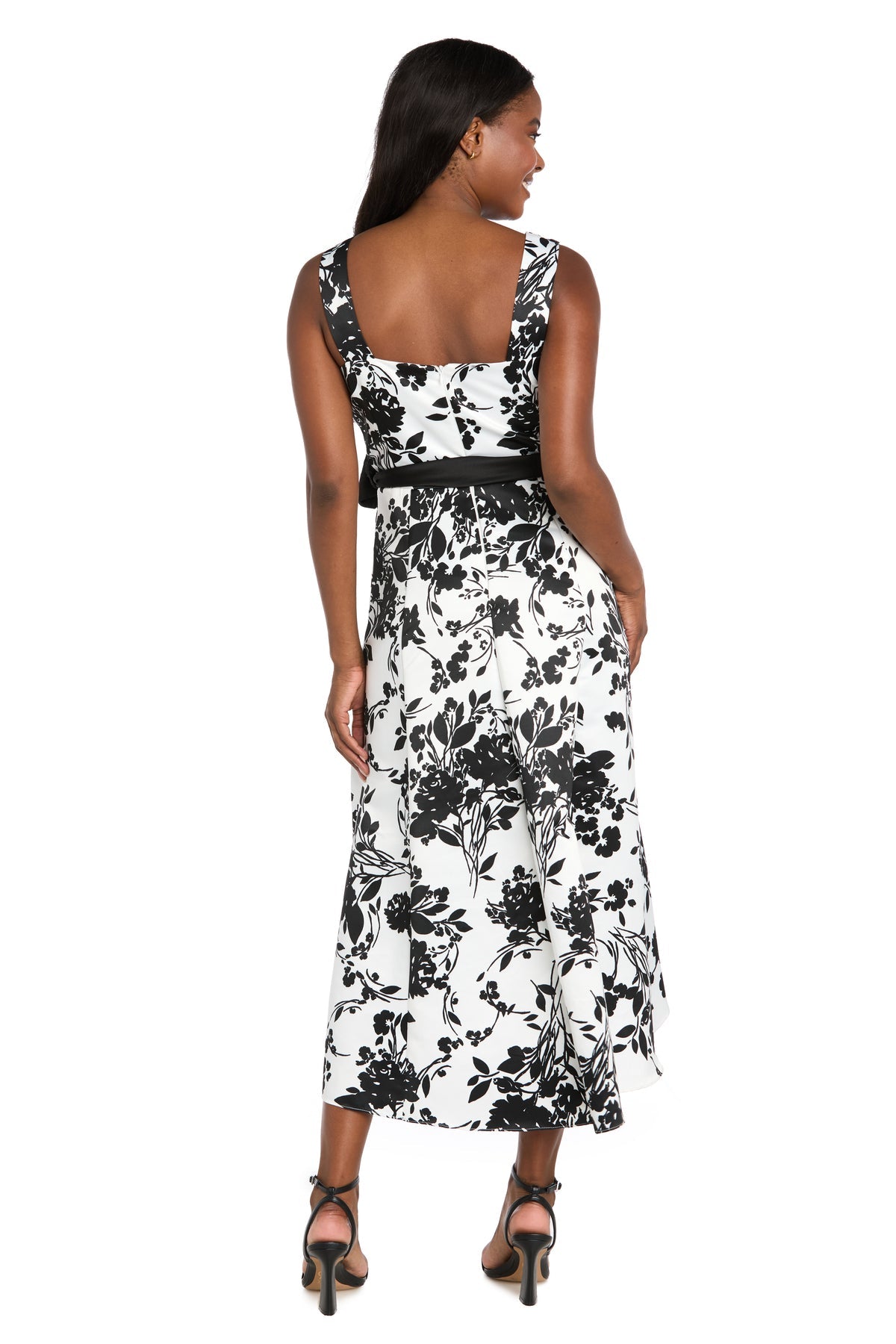 Cocktail Dresses Floral Print Tea Length Cocktail Dress Black/White