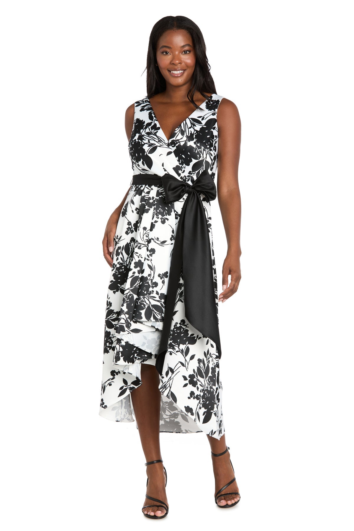 Cocktail Dresses Floral Print Tea Length Cocktail Dress Black/White