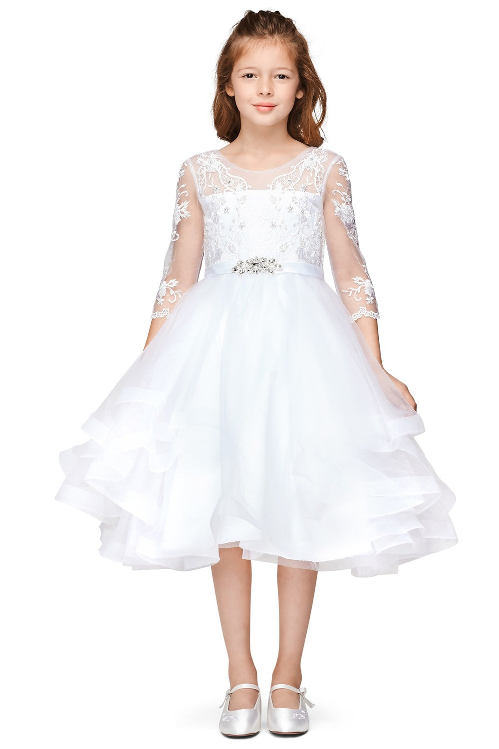 Flower Girl Dresses Beaded A Line Tea Length Flower Girl Dress White