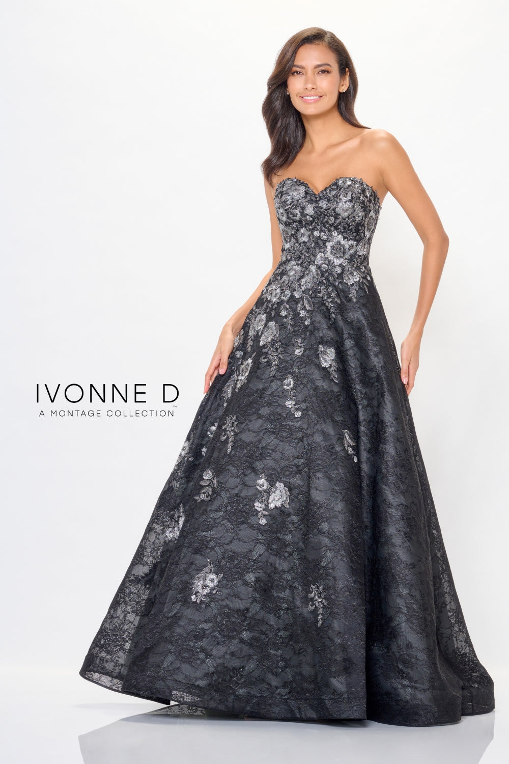Ivonne D ID6202 Long A Line Formal Metallic Lace Evening Gown