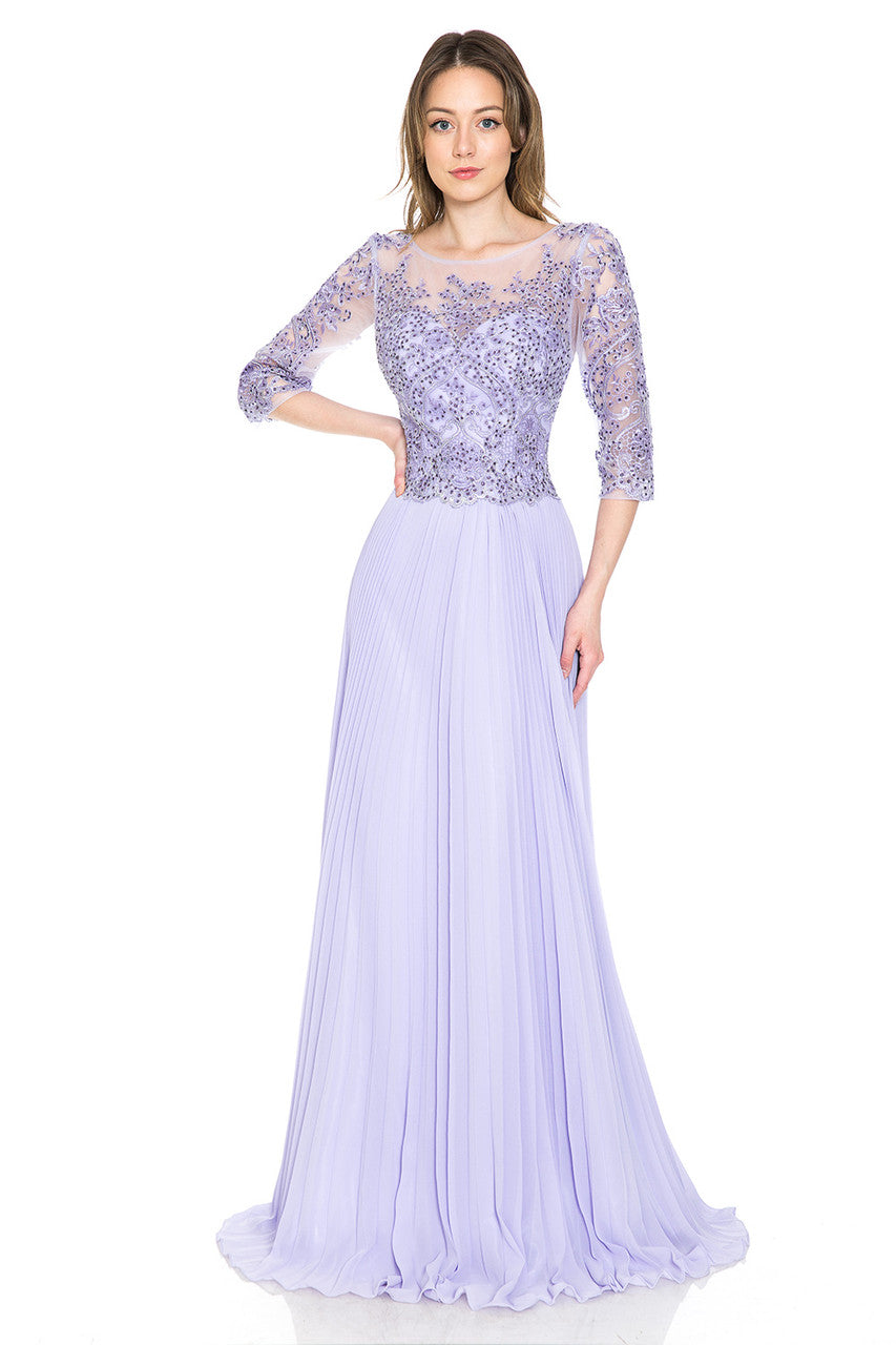 Mother of the Bride Dresses Pleated Long Formal Metallic Mother of the Bride Dress Lenovia 8145 Lilac