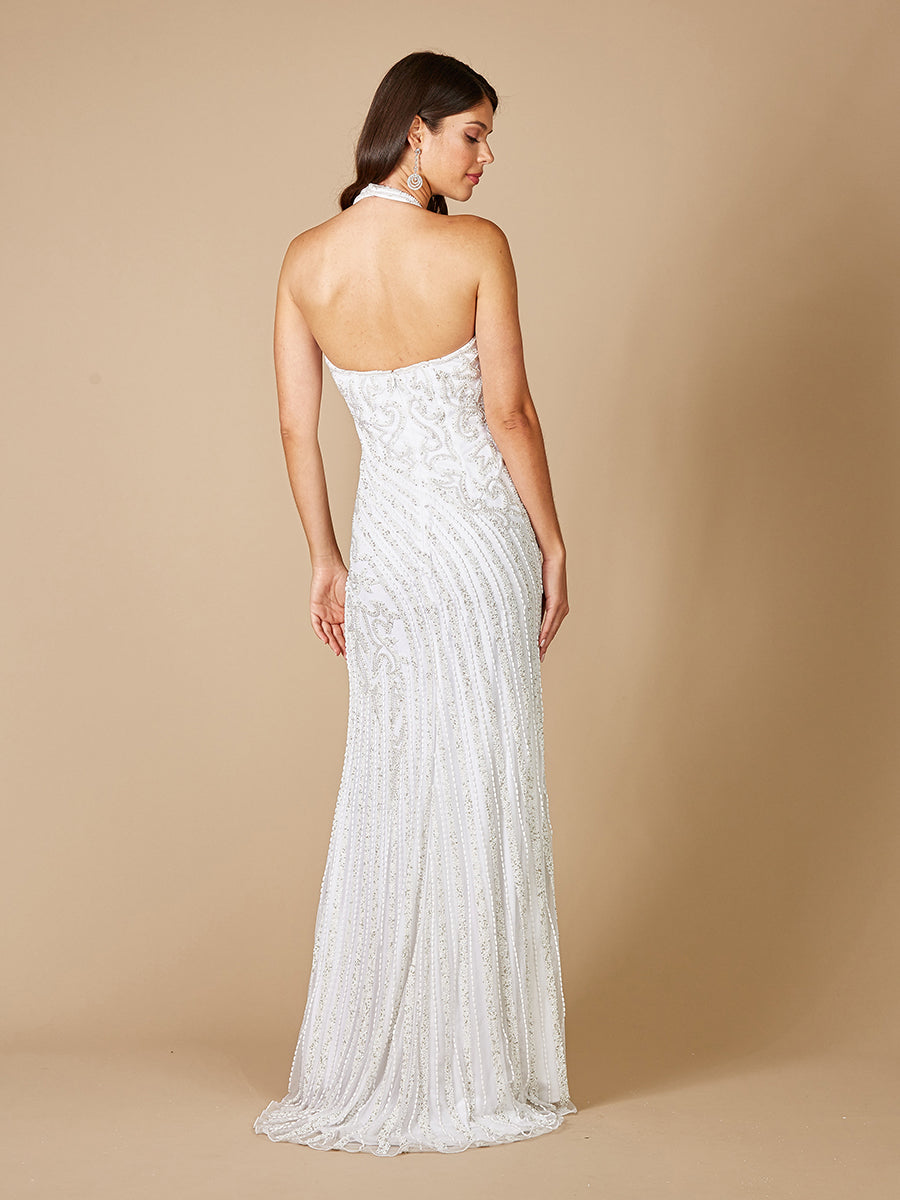 Wedding Dresses Long Fitted Bridal Slit Beaded Wedding Dress White
