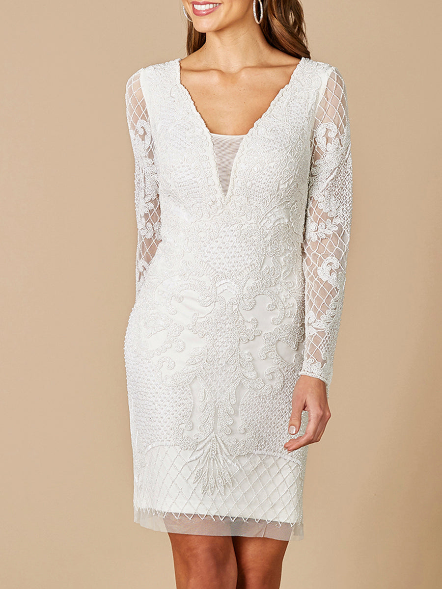 Lara Dresses 51052 Beaded Short Lace Cocktail Mini Dress