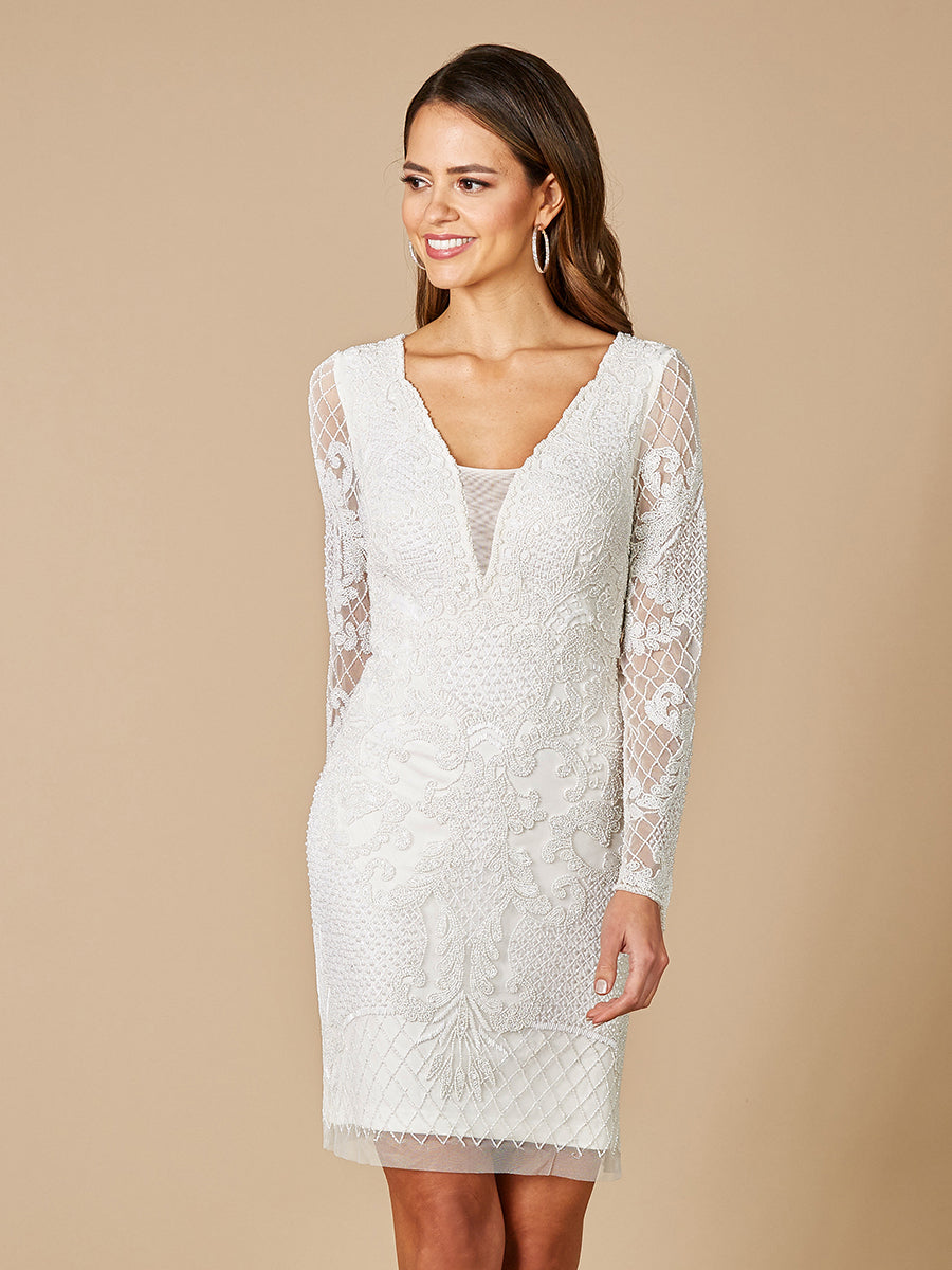 Lara Dresses 51052 Beaded Short Lace Cocktail Mini Dress
