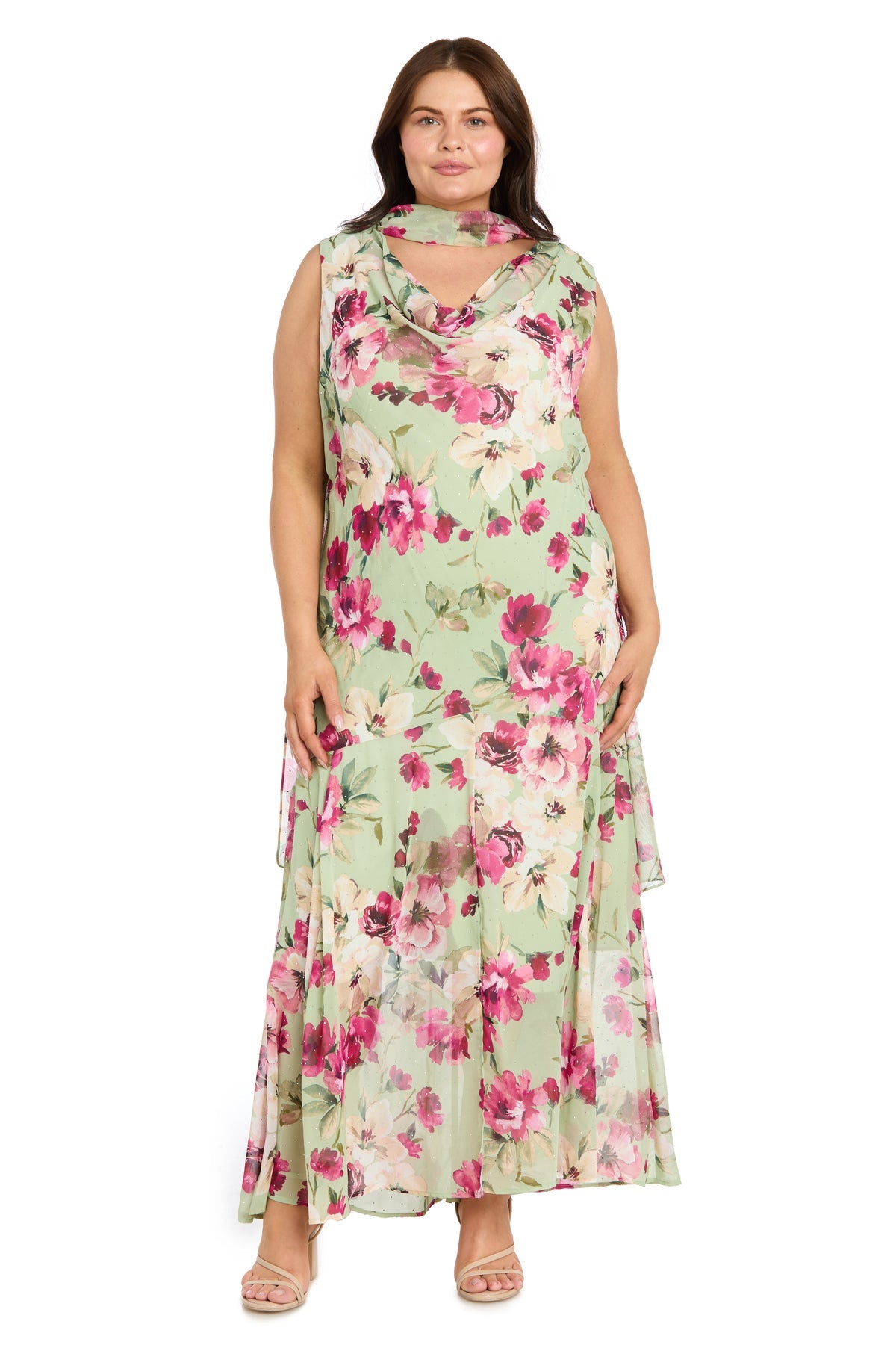 Cowl Neck Floor-Length Chiffon Formal A-Line Gown R&M Richards 5105W