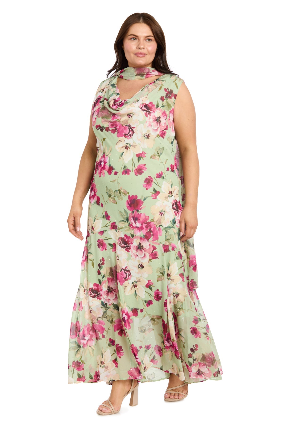 Cowl Neck Floor-Length Chiffon Formal A-Line Gown R&M Richards 5105W
