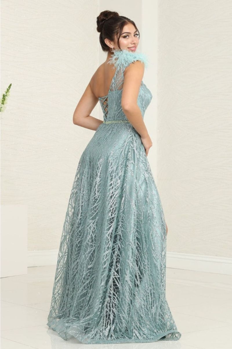 One-Shoulder Floor-Length Lace Prom A-Line May Queen 2024