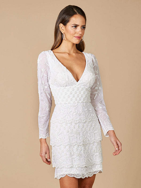 Lara Dresses 51062  Beaded Short Mini Layered Cocktail Dress