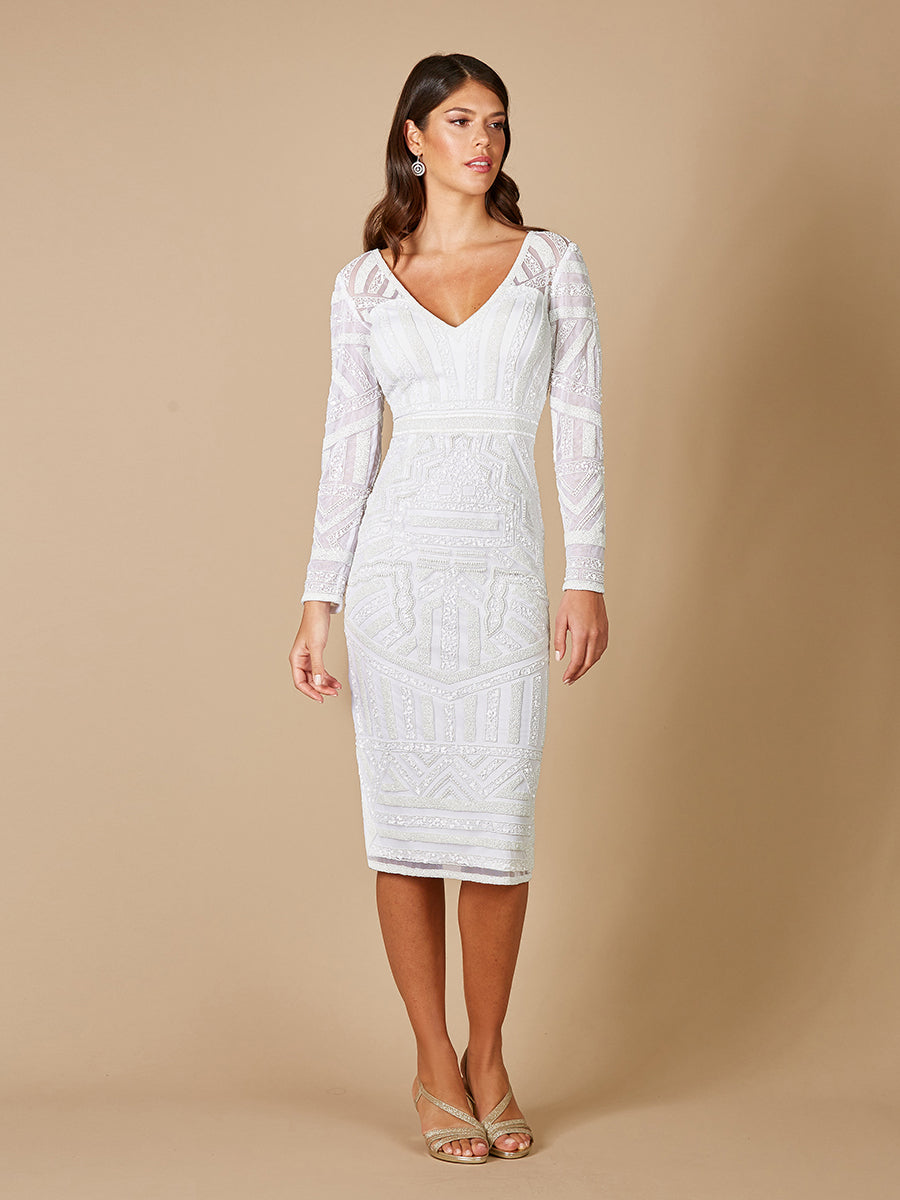Wedding Dresses Beaded Knee Length Wedding Dress Ivory