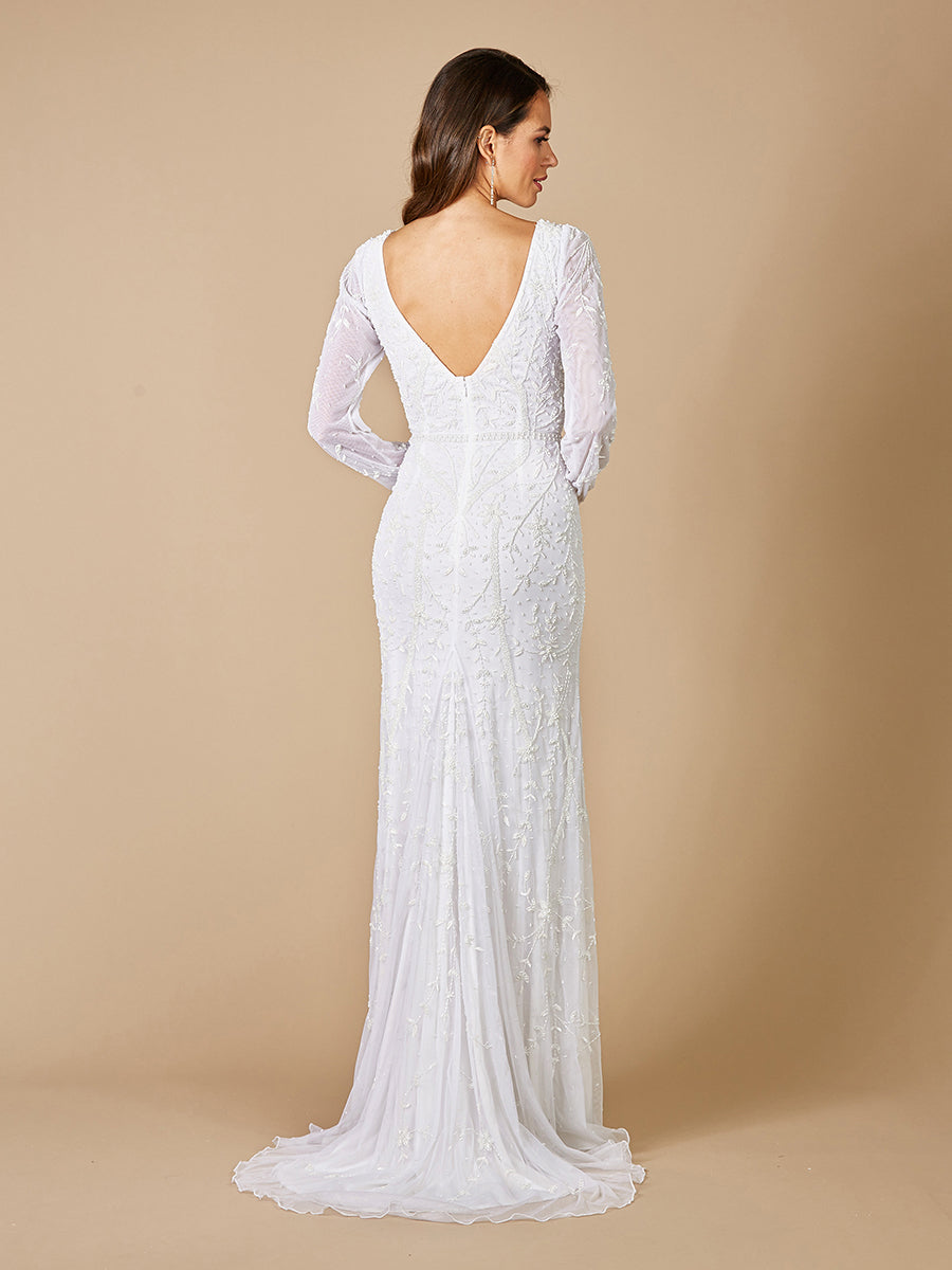 Lara Dresses 51079 Long Wedding Beaded Bridal Gown Simple Dress