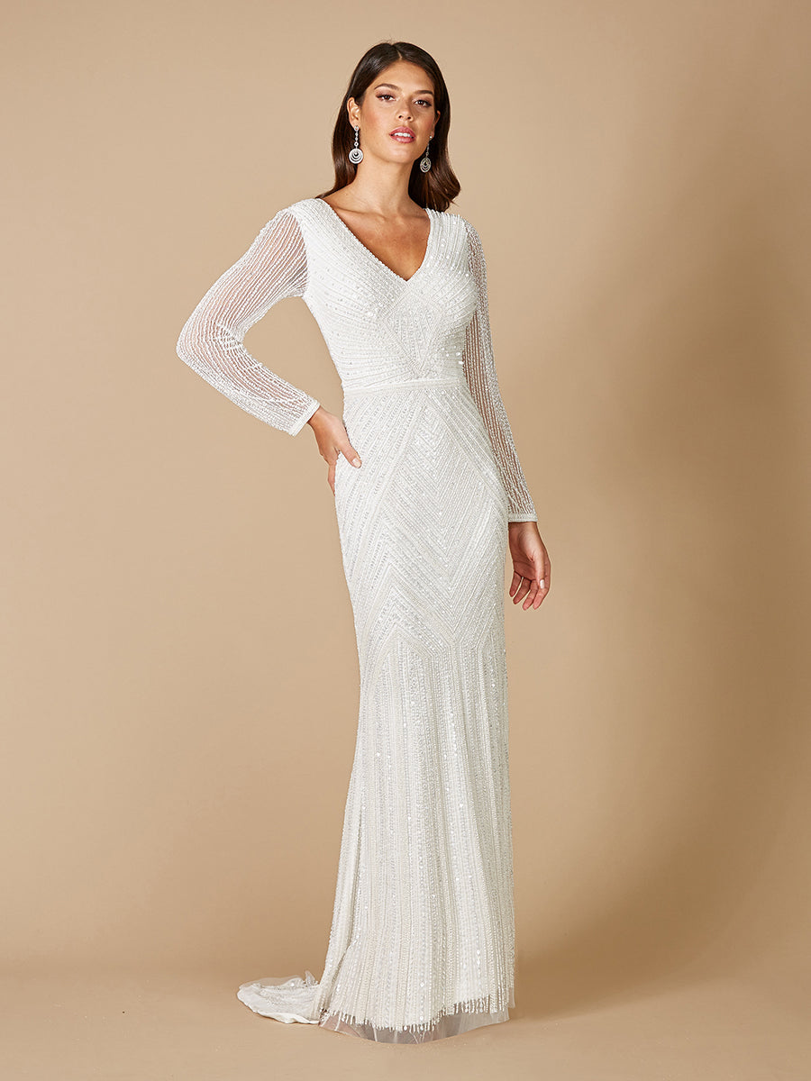 Lara Dresses 51088 Bridal Long Beaded Simple Wedding Dress
