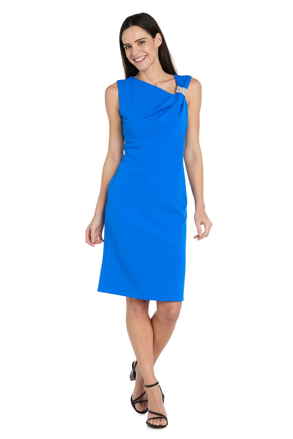 One-Shoulder Knee-Length Crepe Formal Sheath Column R&M Richards 5108