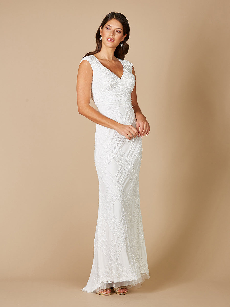 Wedding Dresses Fitted Bridal Long Beaded Wedding Dress Ivory