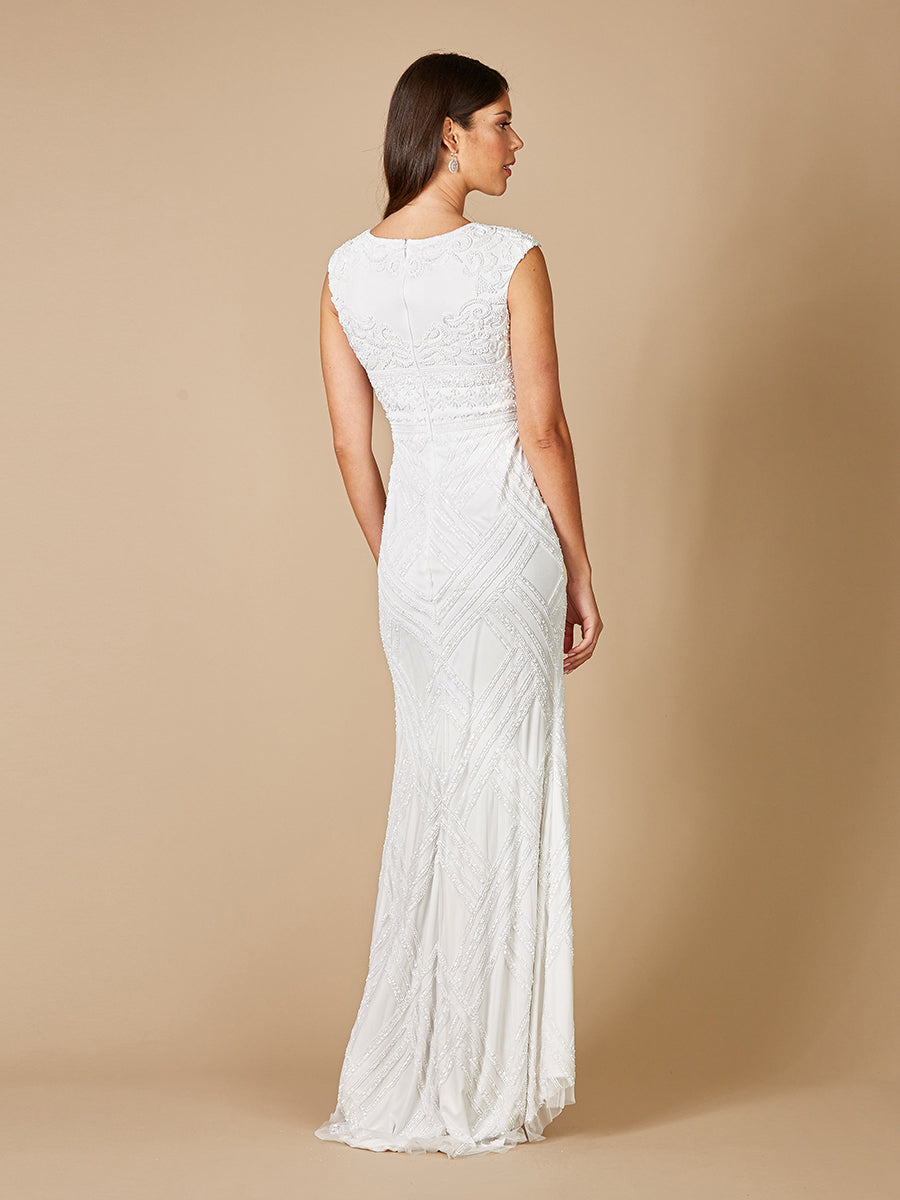 Wedding Dresses Fitted Bridal Long Beaded Wedding Dress Ivory