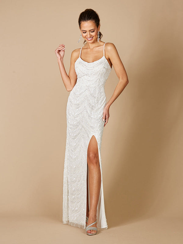 Lara Dresses 51092 Long Slit Beaded Wedding Dress