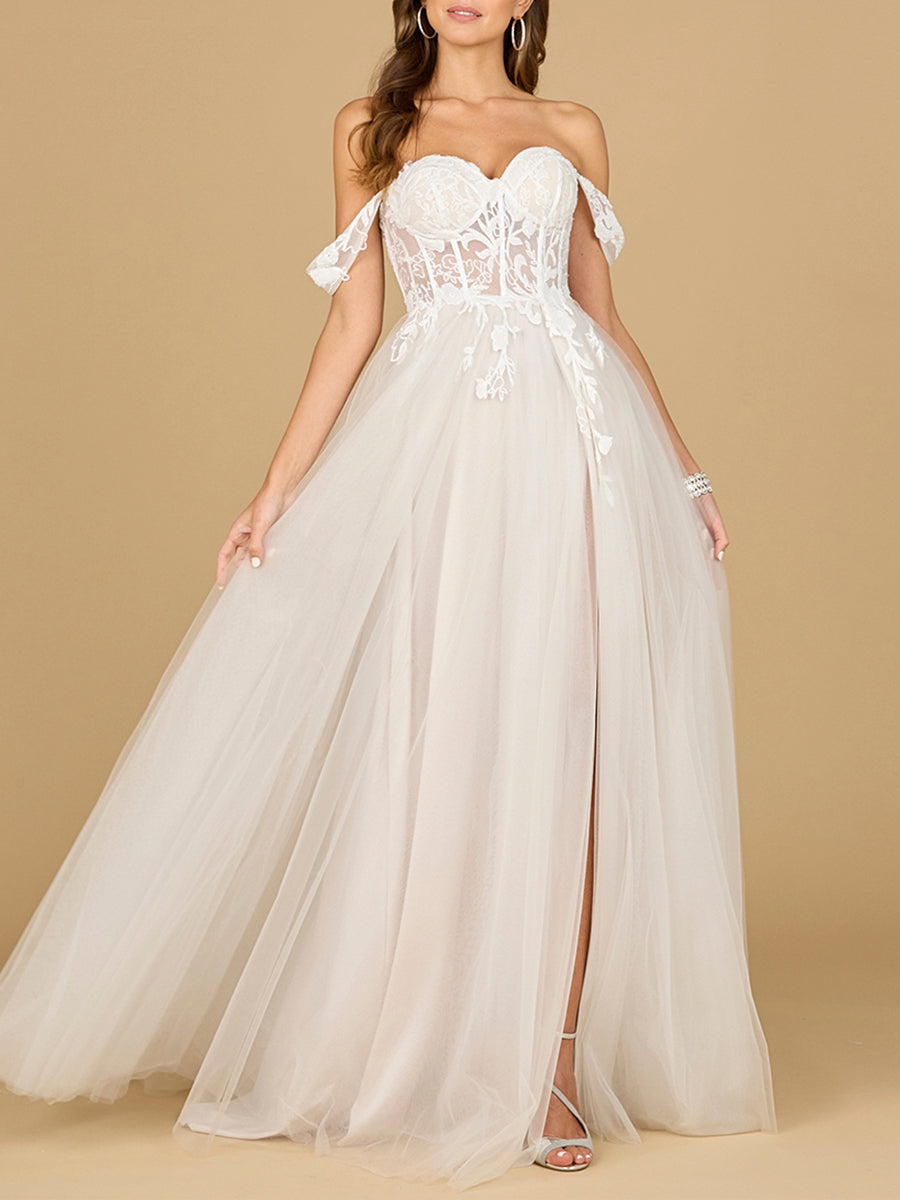 Wedding Dresses Long Bridal Ball Gown Lace Applique Wedding Dress Ivory