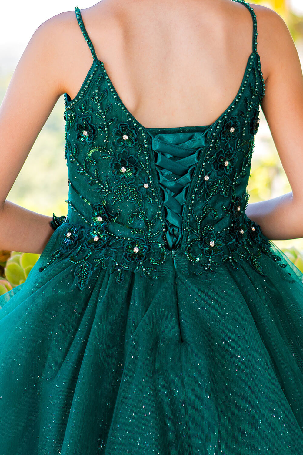 Hunter Green Illusion Neck Short Sparkly Tulle Special Occasion Dress with Beaded Floral Bodice Cinderella Couture 5112