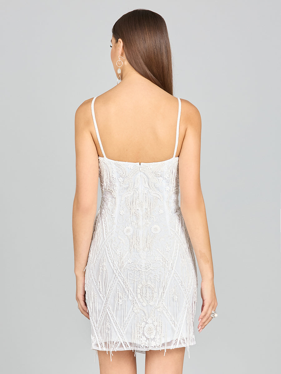 Wedding Dresses Fitted Short Beaded Fringe Wedding Dress Ivory