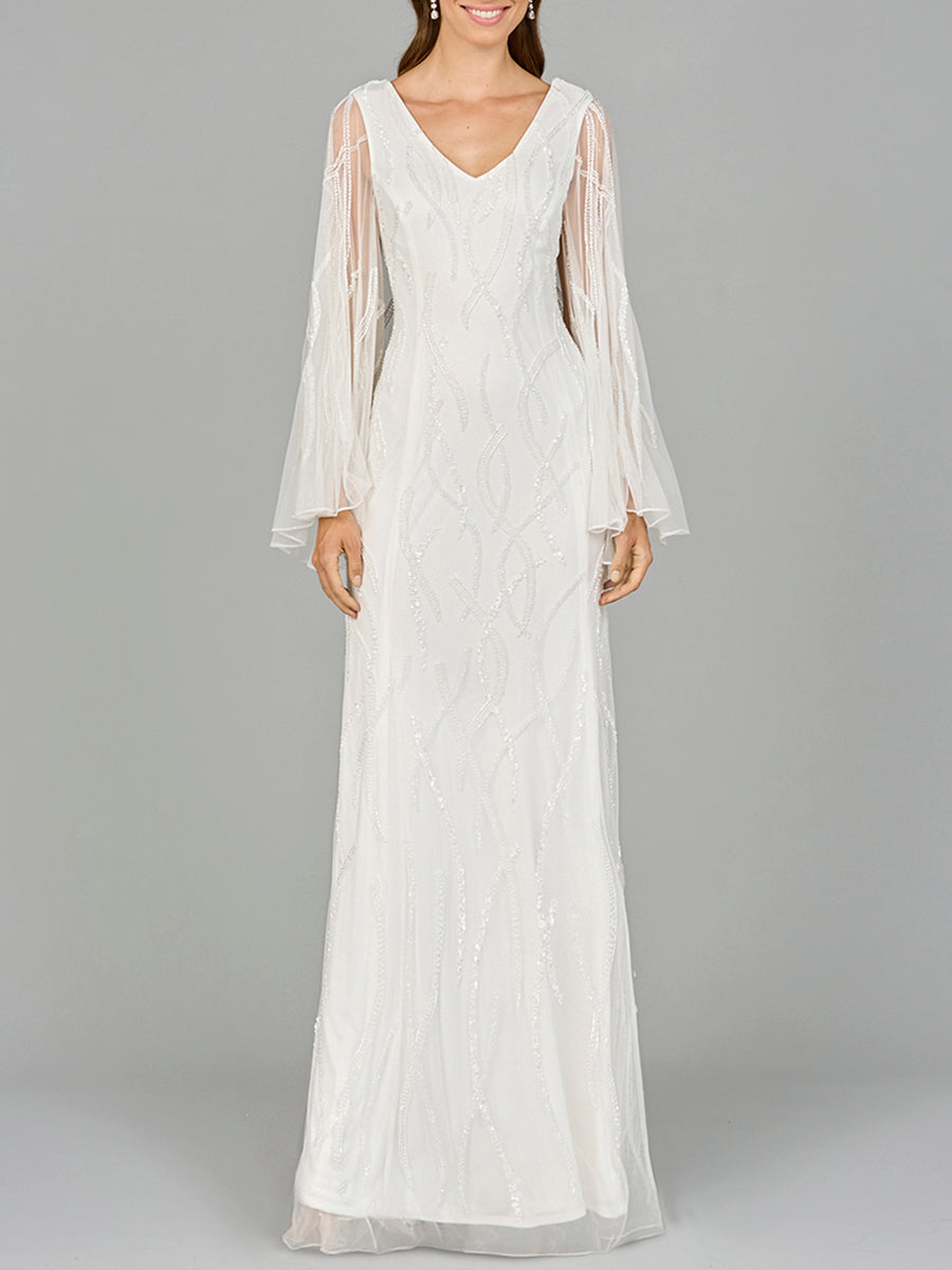 Wedding Formal Dresses Bridal Gown Long Beaded Simple Wedding Dress Ivory