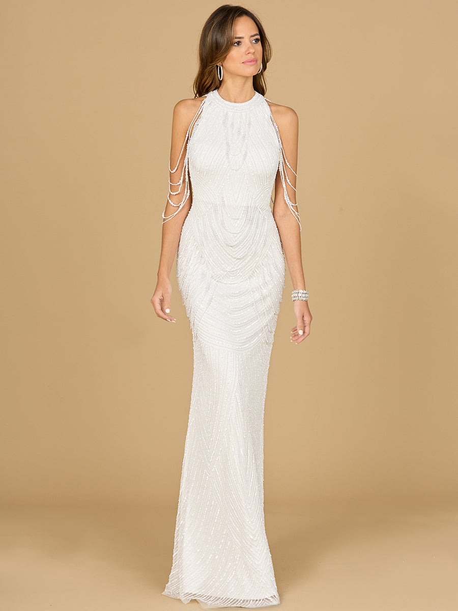 Lara Dresses 51185 Long Bridal Gown Beaded Fringe Wedding Dress