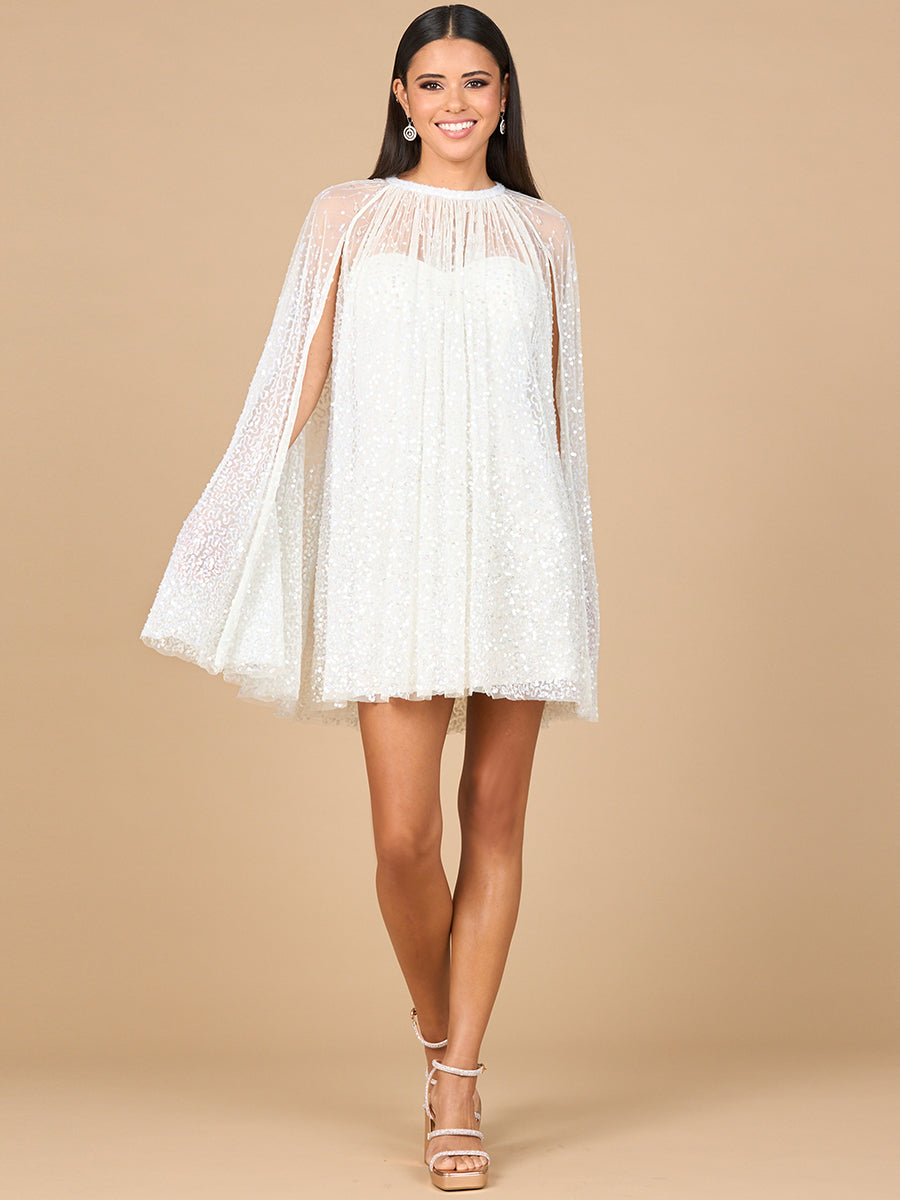 Lara Dresses 51192 Short Beaded Bridal Cape Wedding Dress